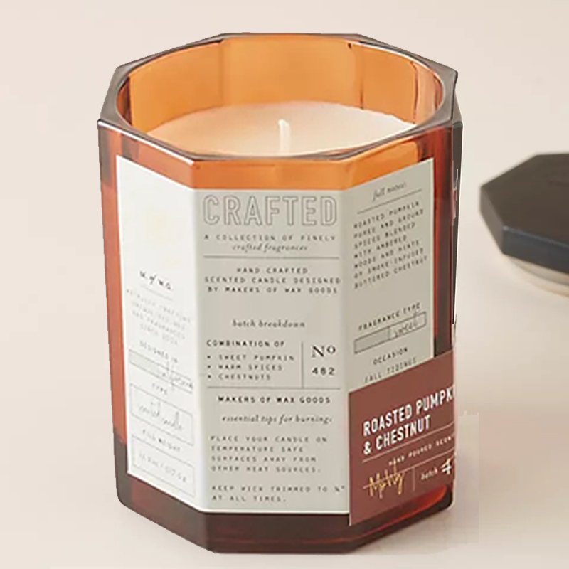 M&Scent Capac din lemn de lux personalizat, fitil de bumbac, vas de sticlă, amestec de ceară de soia, lumina din sticlă de toamnă.