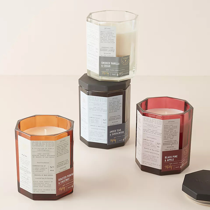 M&Scent Capac din lemn de lux personalizat, fitil de bumbac, vas de sticlă, amestec de ceară de soia, lumina din sticlă de toamnă.