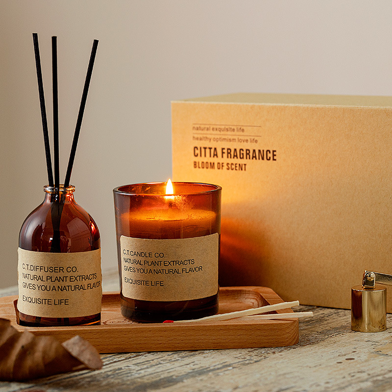 Set de difuzor de stuf și lumânări parfumate M&Scent cu decor de lux, cu ambalaj