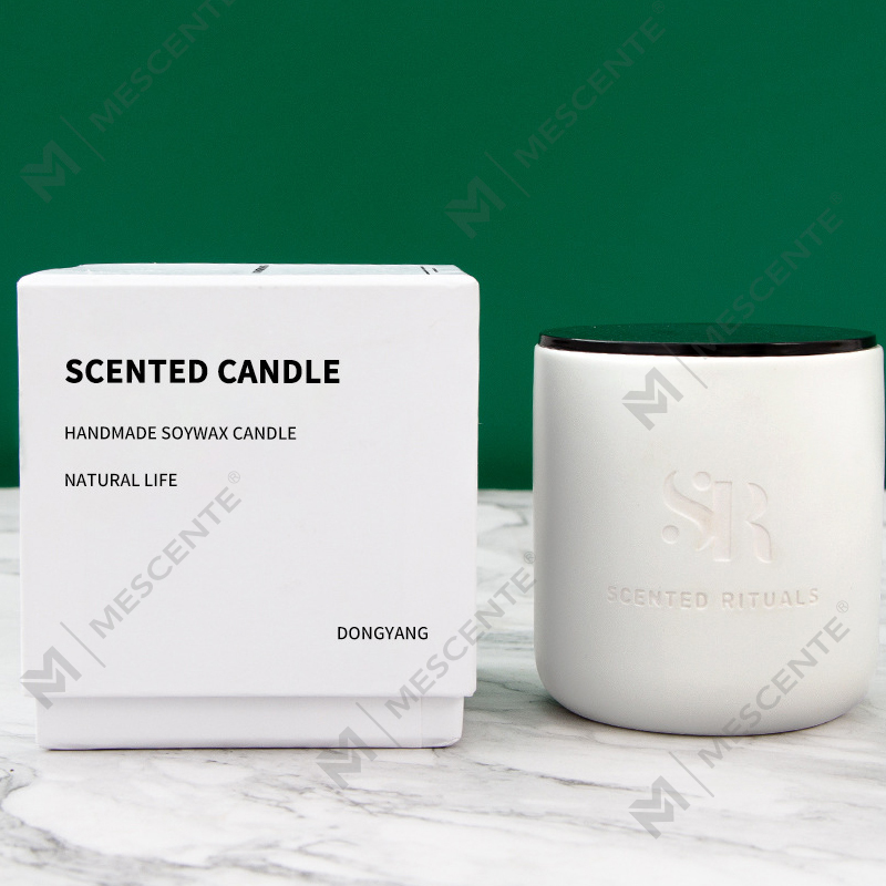 M&S scent Logo personalizat Borcane ieftine din ceramică cu capace din lemn Lumânări, lumânări de lux din ceară de cocos