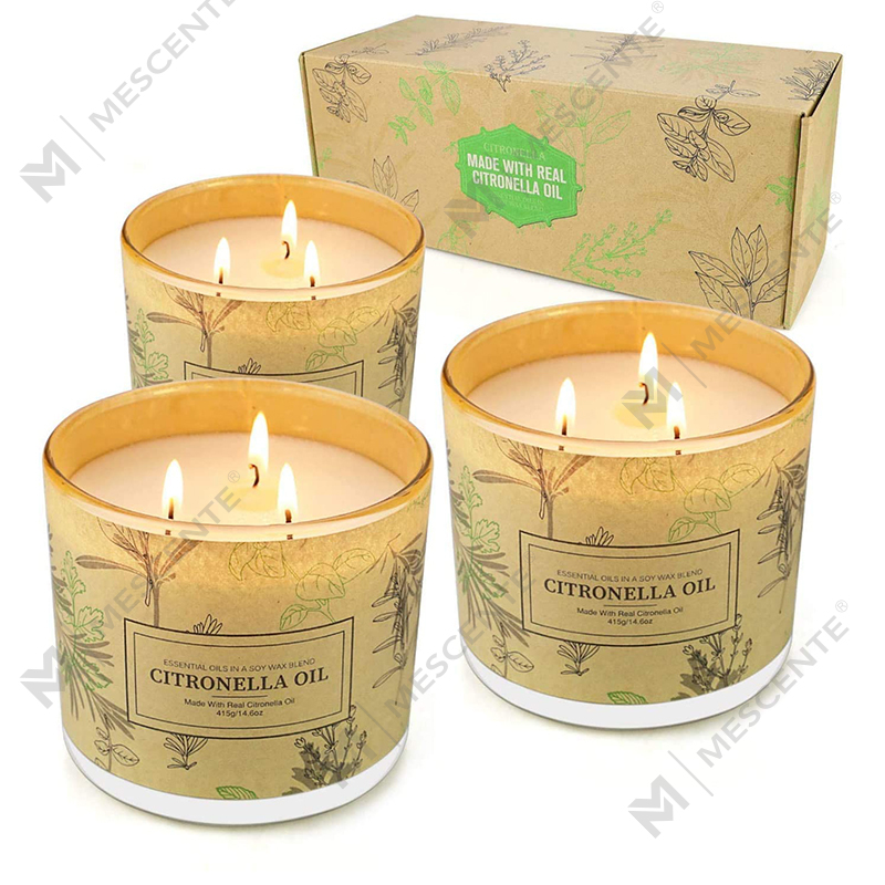 Seturi de lumânări cu ulei de citronella cu aromaterapie cu 3 fitiluri de lungă durată pentru casă, grădină, terasă, balcon