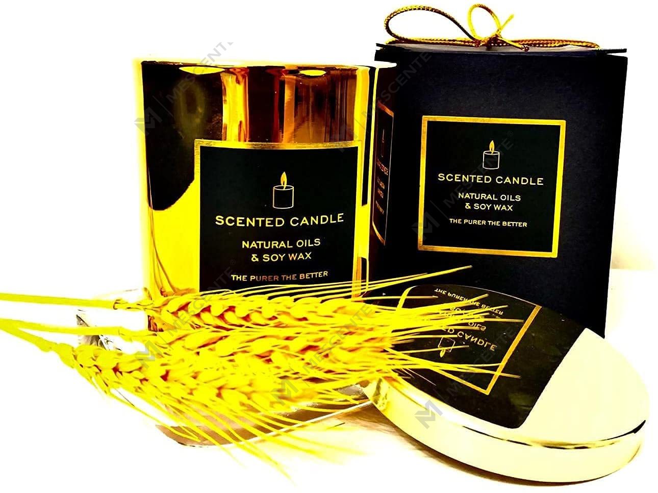 Lumânare pentru aromoterapie, luxoasă, foarte puternică, parfumată naturală de soia, cu capac din metal auriu, borcan de sticlă din aur roz